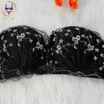 Premium Black Floral Embroidery Strapless Bra for Women - Image 2